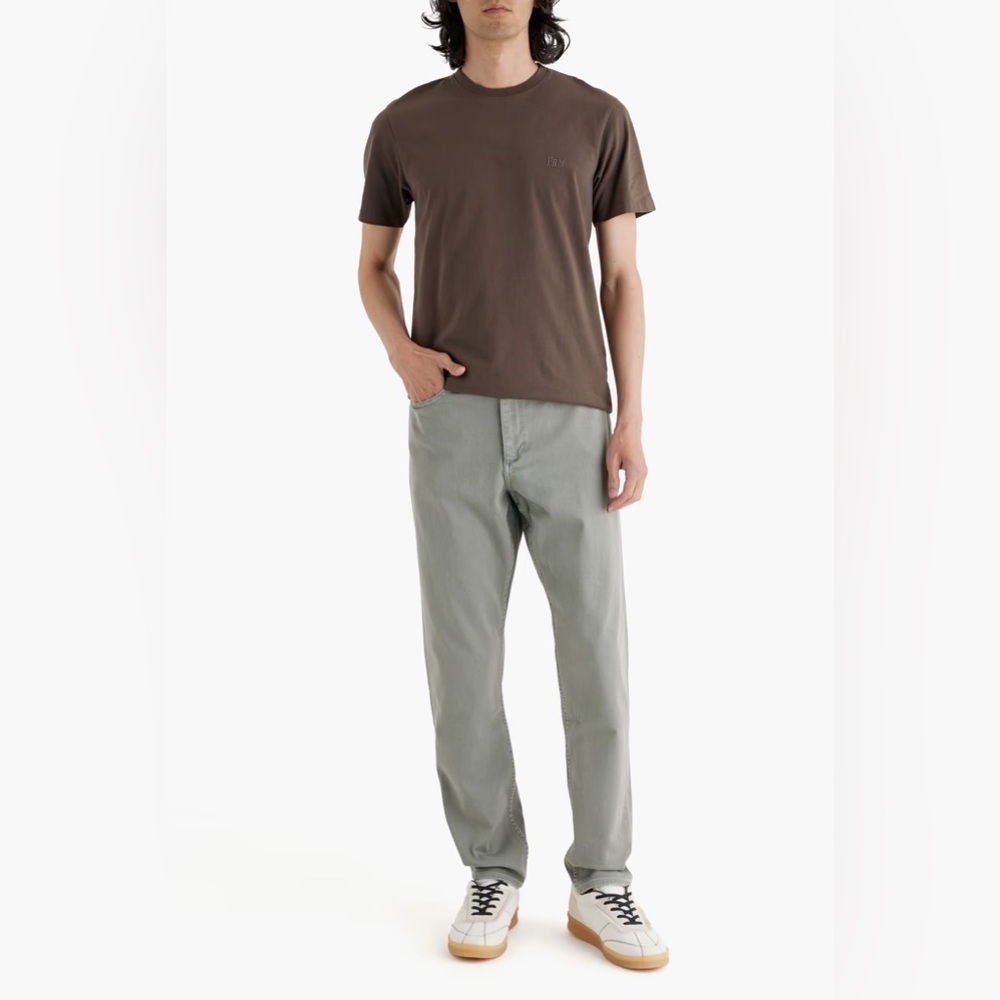 Frame Embroidered Cotton Jersey T Shirt in “Dark Chocolate”
